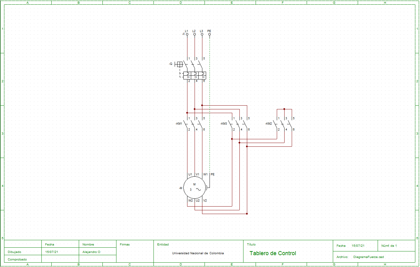 Main power circuit showing contactor arrangement for star-delta configuration