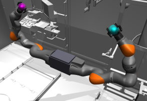 Simulation environment - Dual-arm robot performing wall-to-ceiling transition in MuJoCo